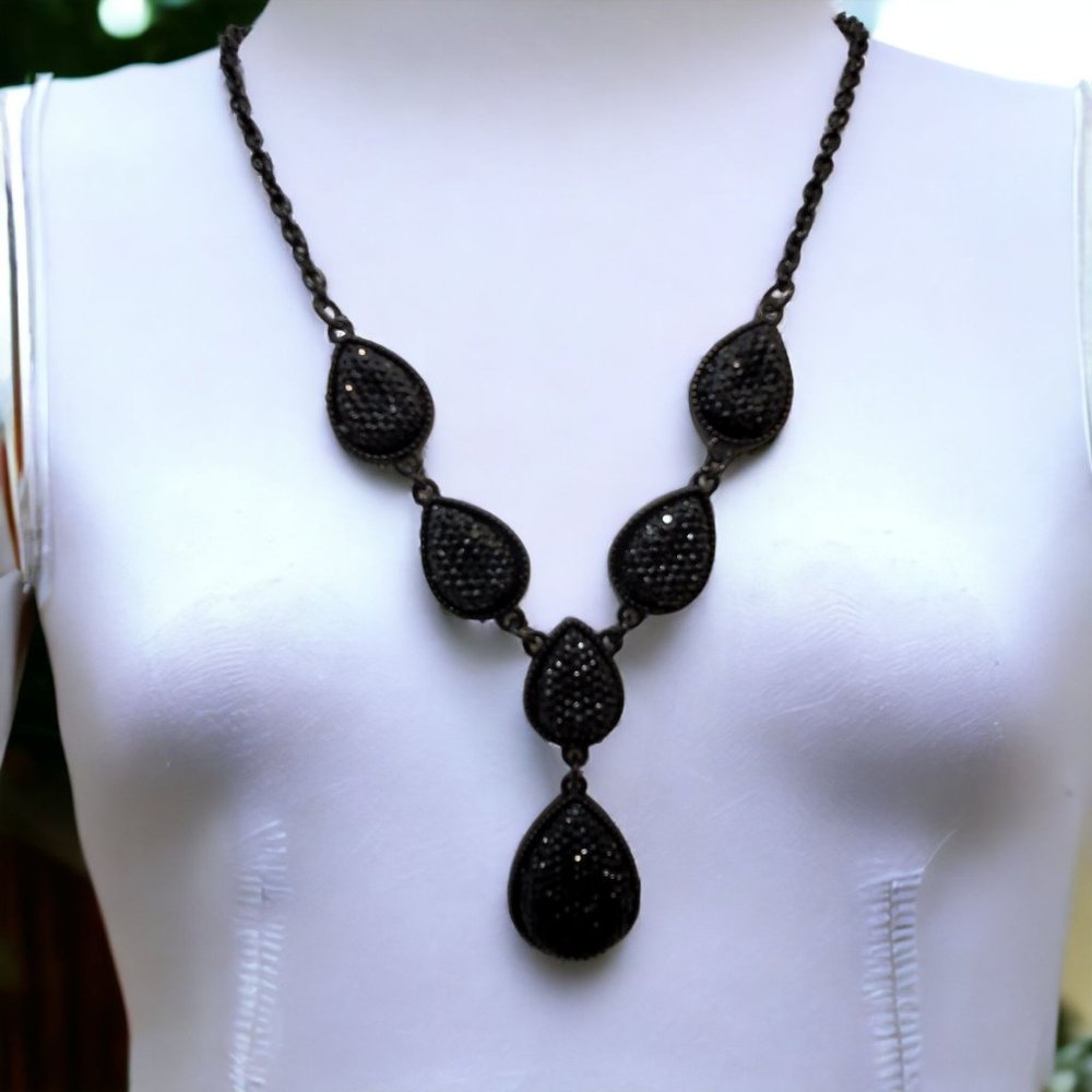 Statement Black Diamante Teardrop Black Stone and Chain Elegant Night Out